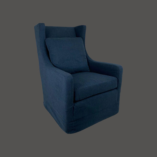 KAMI HAMPTONS SWIVEL ARMCHAIR LOUNGE CHAIR NAVY FABRIC SLIPCOVER CHAIR - MyChocolateWood