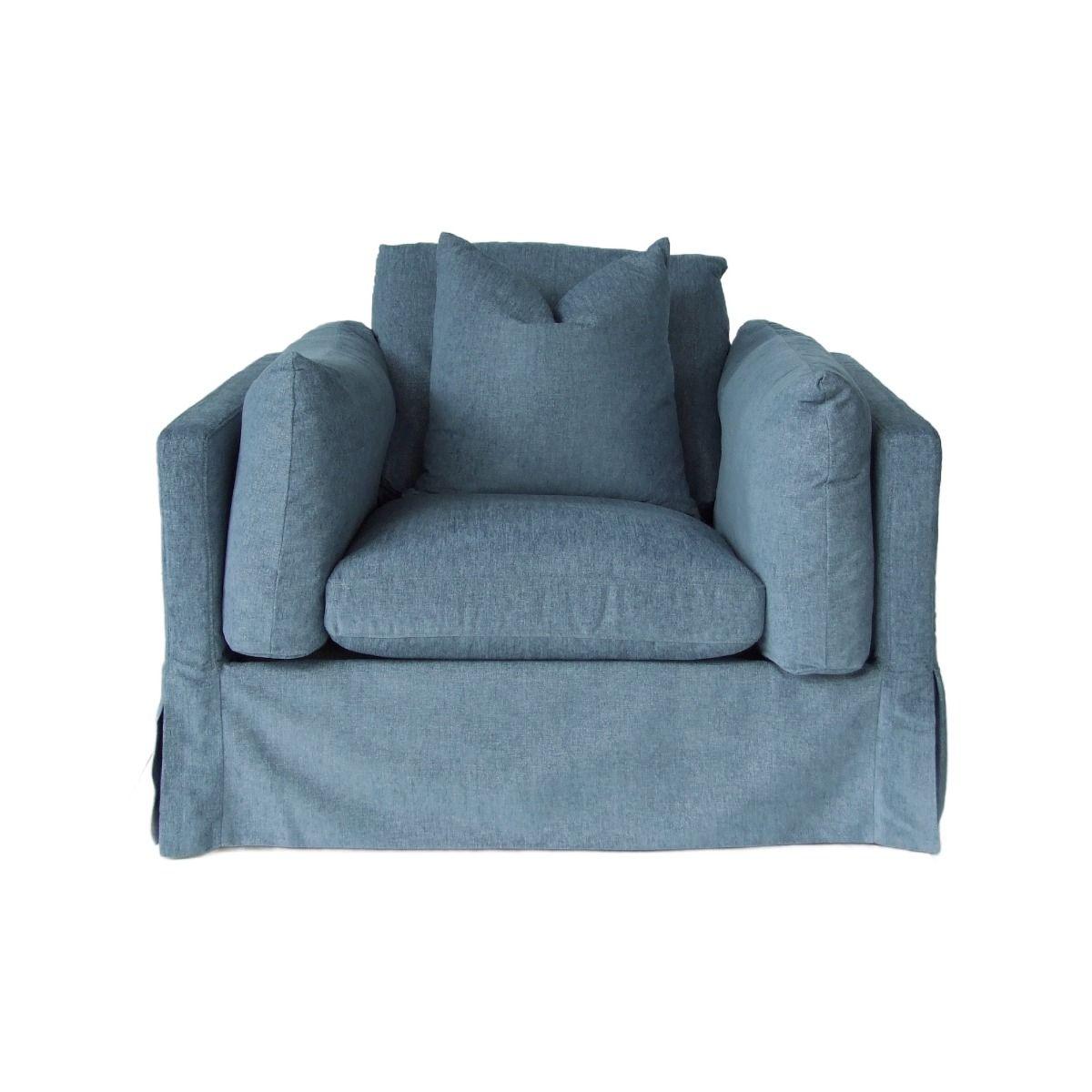 LARK SLIPCOVER CHAIR HAMPTONS STYLE SWIVEL ARMCHAIR IN DEXTER DENIM FABRIC