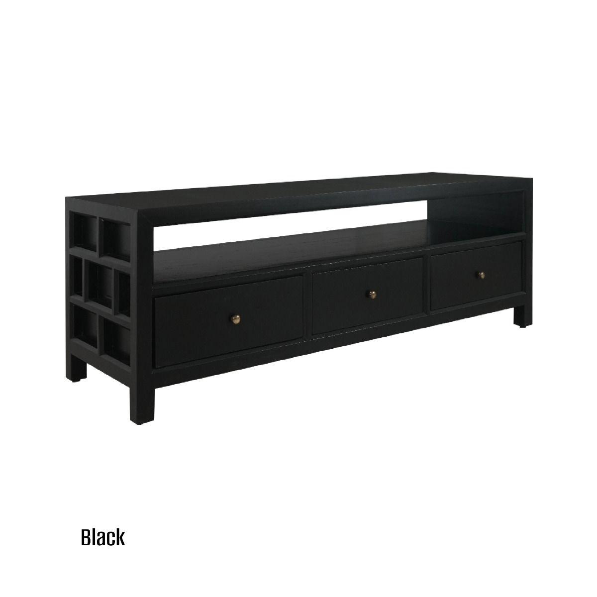 FABRIZIO 3 DRAWERS TV/ENTERTAINMENT UNIT IN BLACK - MyChocolateWood