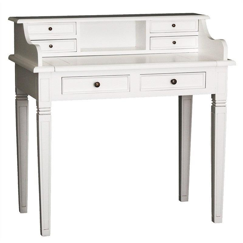 GLASMERE SOLID MAHOGANY TIMBER 6 DRAWER SECRETARY DESK - WHITE