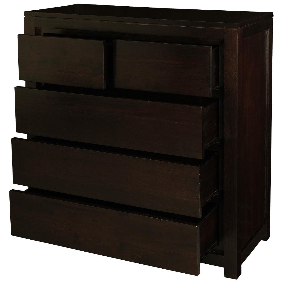 TANAKA SOLID MAHOGANY 5 DRAWERS TALLBOY IN CHOCOLATE - MyChocolateWood