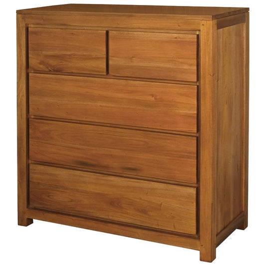 TANAKA SOLID MAHOGANY 5 DRAWERS TALLBOY IN LIGHT PECAN - MyChocolateWood