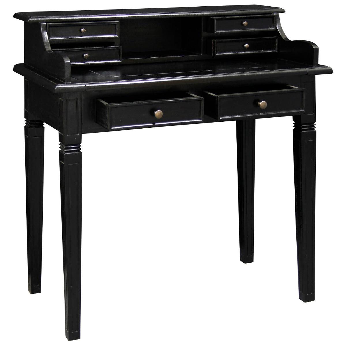 GLASMERE SOLID MAHOGANY TIMBER 6 DRAWER SECRETARY DESK - BLACK - MyChocolateWood