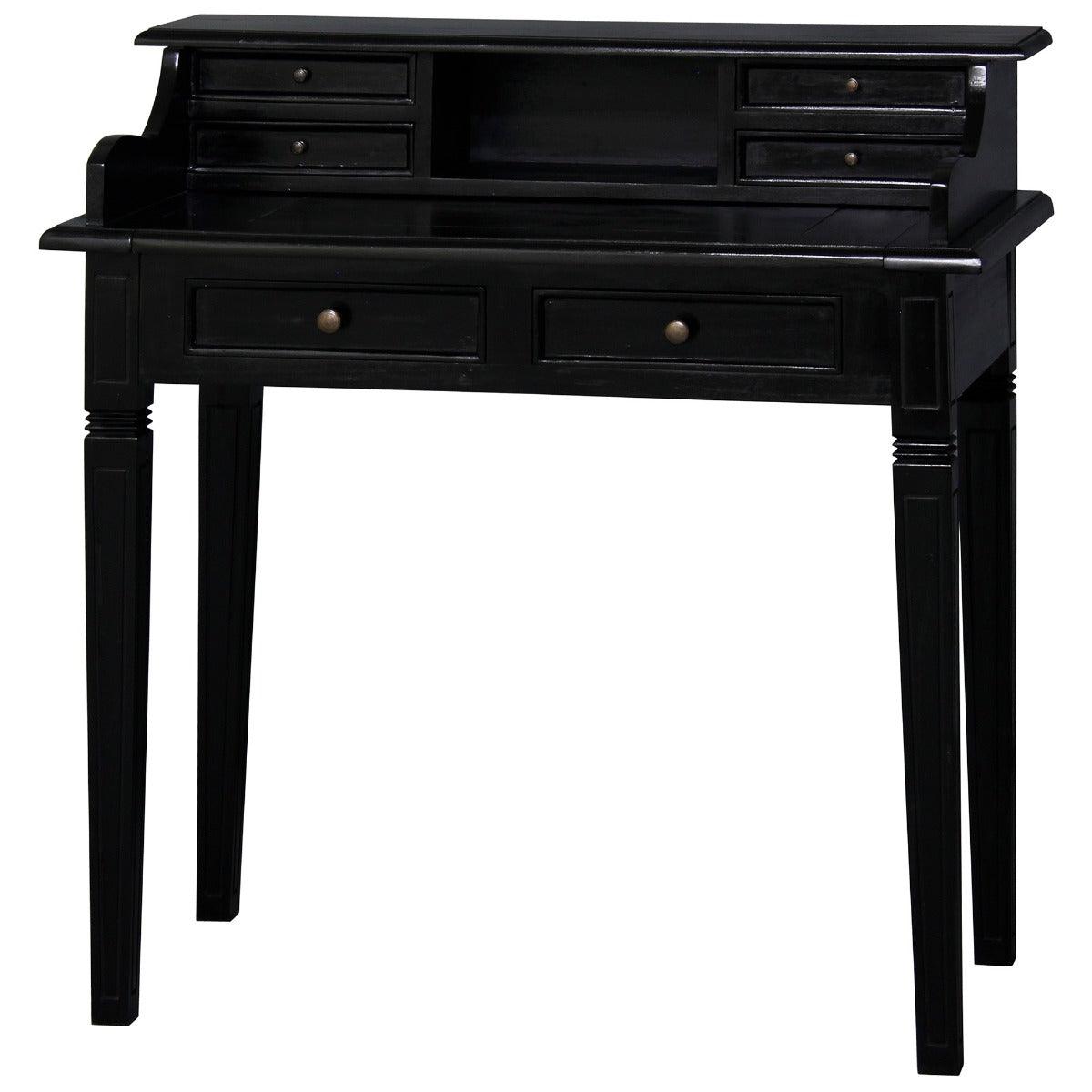 GLASMERE SOLID MAHOGANY TIMBER 6 DRAWER SECRETARY DESK - BLACK - MyChocolateWood