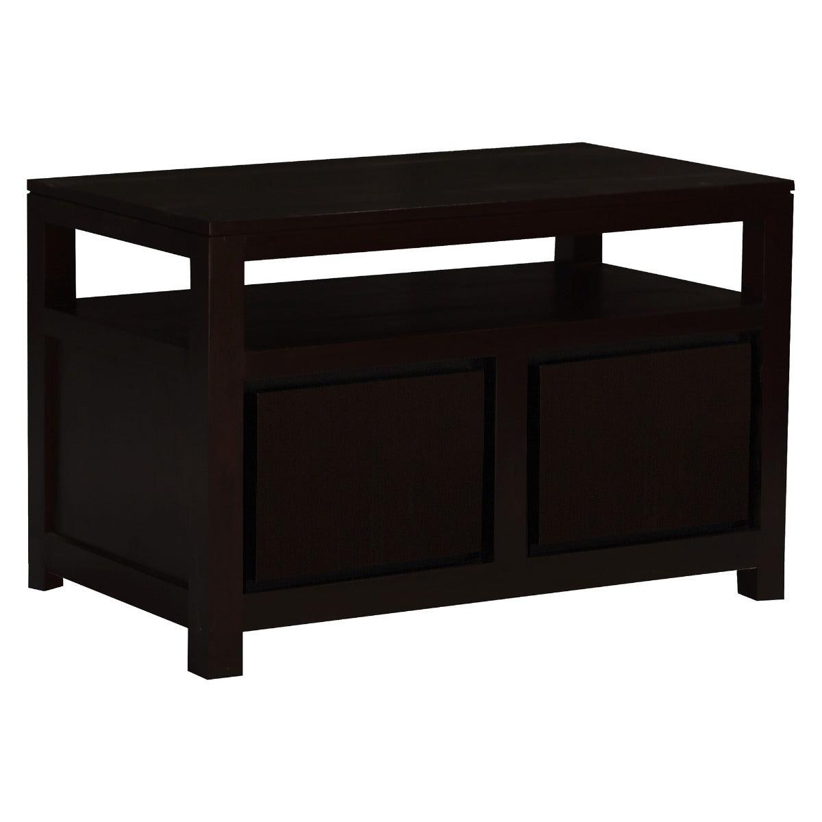 TANAKA SOLID MAHOGANY SMALL TV UNIT WITH 2 DOORS IN CHOCOLATE - MyChocolateWood