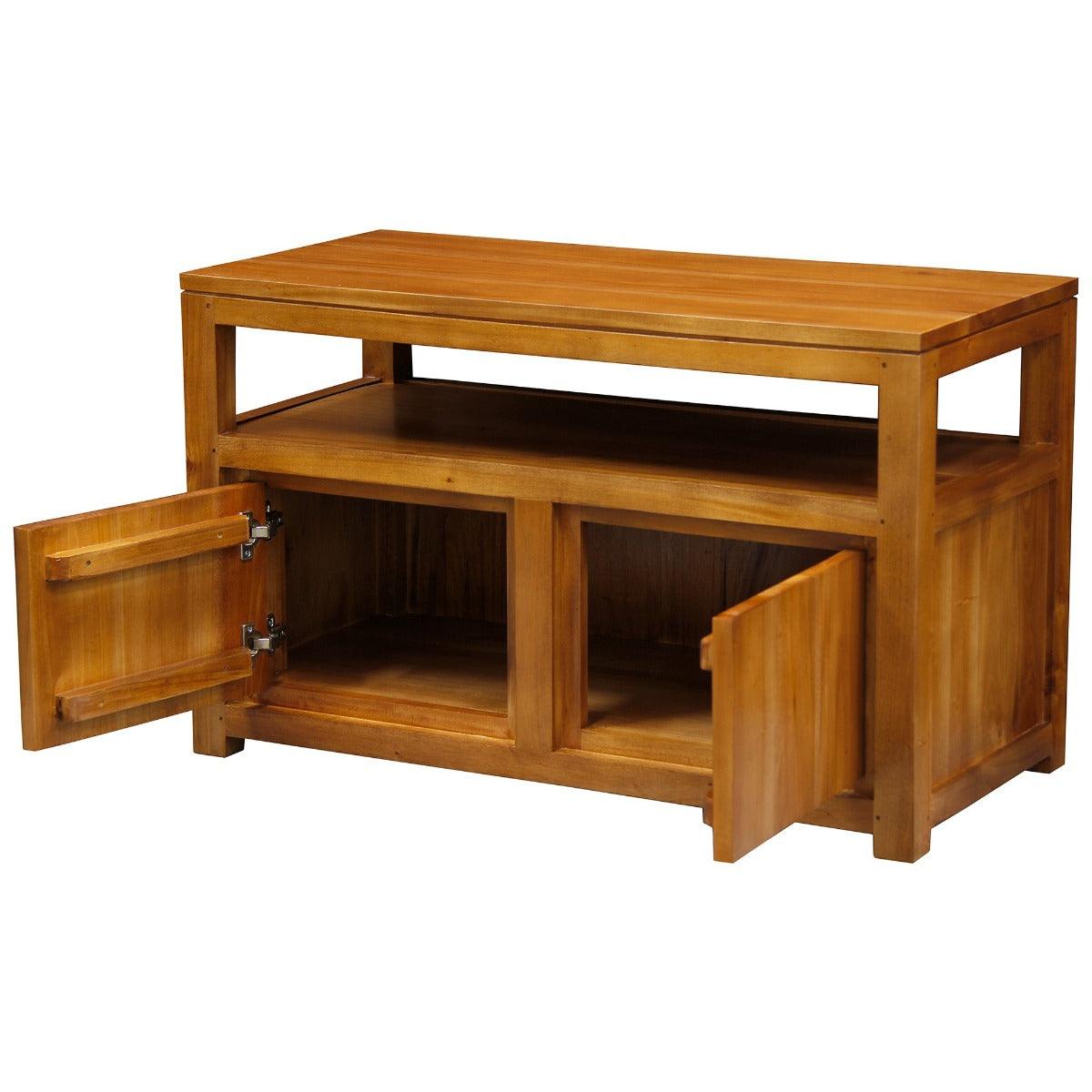 TANAKA SOLID MAHOGANY SMALL TV UNIT WITH 2 DOORS IN LIGHT PECAN - MyChocolateWood