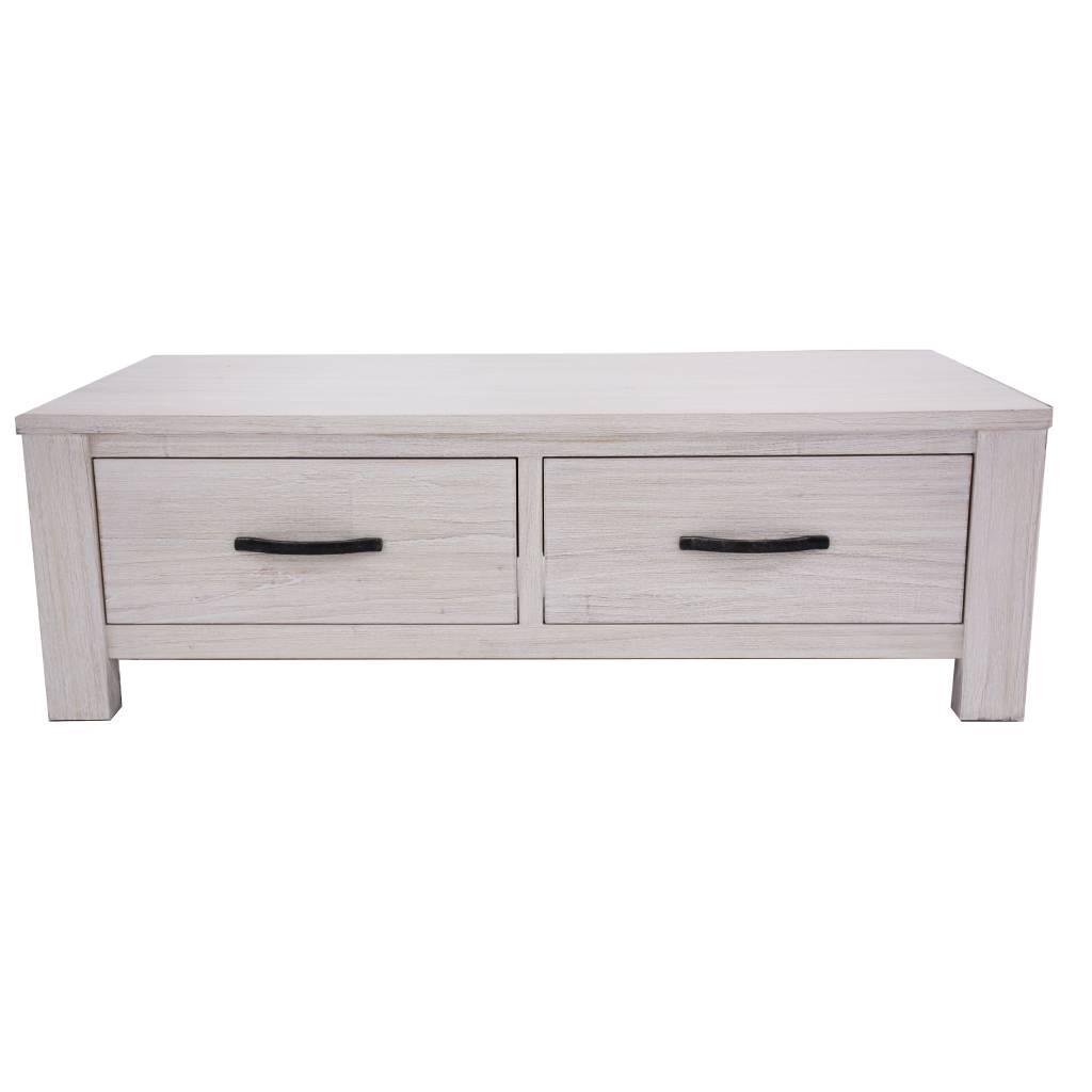 MANLY SOLID MOUNTAIN ASH TIMBER 2 DRAWER COFFEE TABLE IN BRUSHED WHITEWASH 127CM