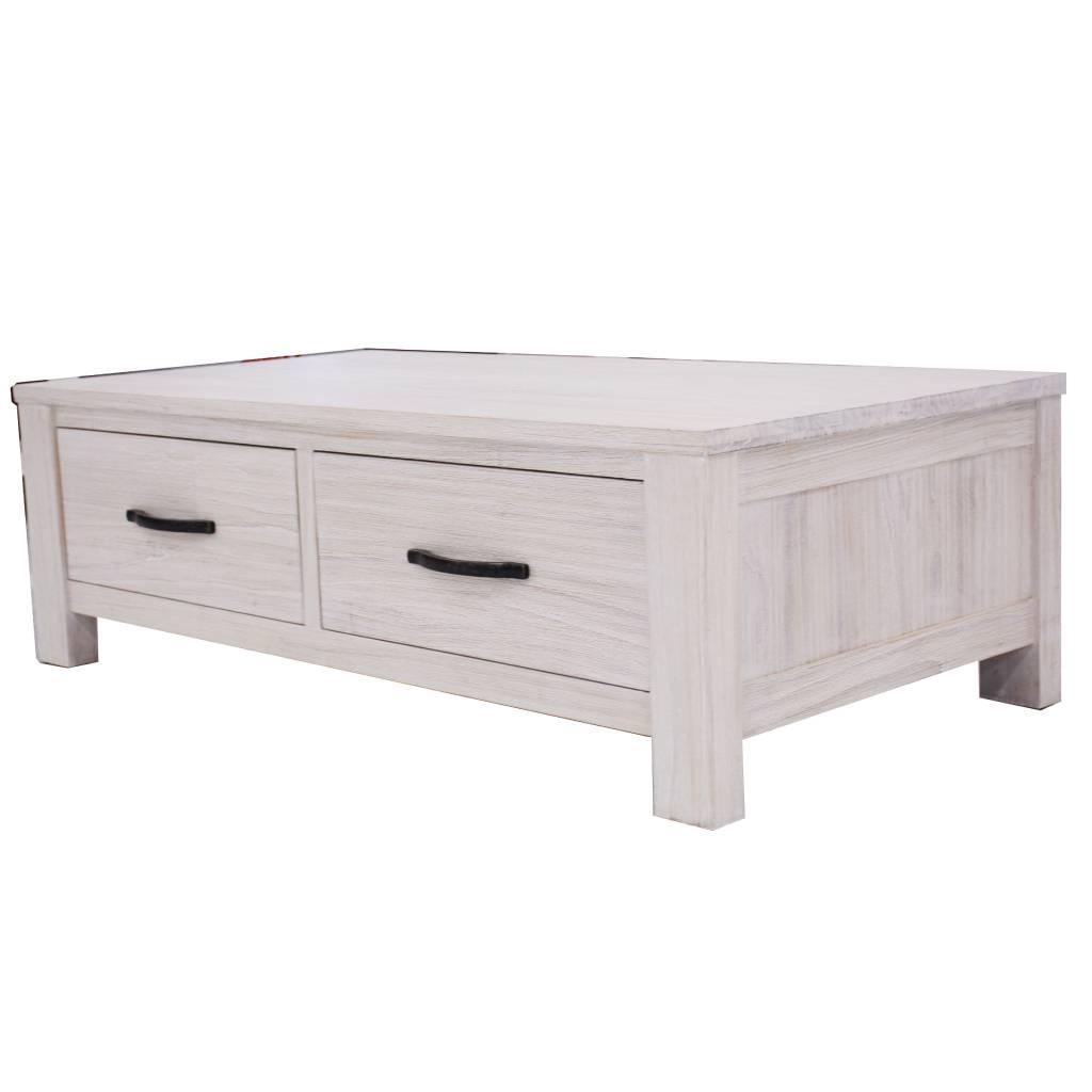 MANLY SOLID MOUNTAIN ASH TIMBER 2 DRAWER COFFEE TABLE IN BRUSHED WHITEWASH 127CM
