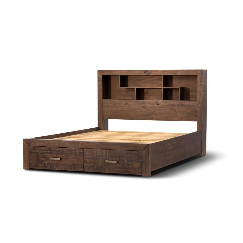 ASHGAR SOLID RECYCLED PINE QUEEN SIZE BED WITH STORAGE IN GREY STONE - MyChocolateWood