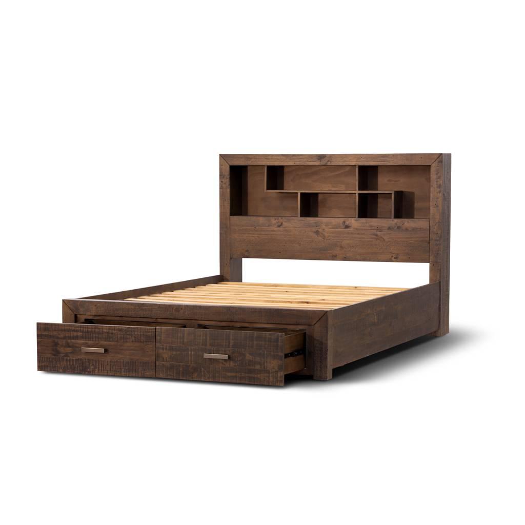 ASHGAR SOLID RECYCLED PINE QUEEN SIZE BED WITH STORAGE IN GREY STONE - MyChocolateWood