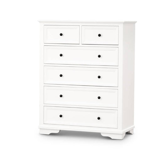 MARIANA 6 DRAWER ACACIA WOOD TALLBOY WHITE - MyChocolateWood