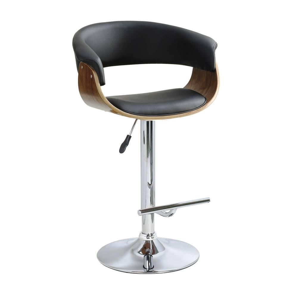 MERLIN BAR CHAIR CHROME AND WALNUT BLACK PU - MyChocolateWood
