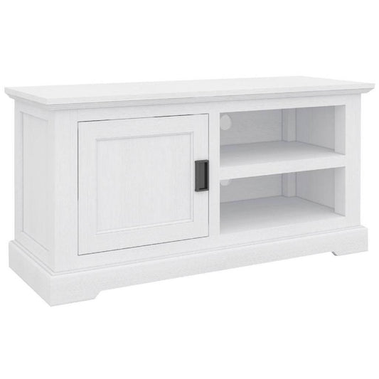 ANIKA SOLID ACACIA WOOD TV UNIT 1-DOOR 2 SHELVES IN VIVID WHITE - MyChocolateWood