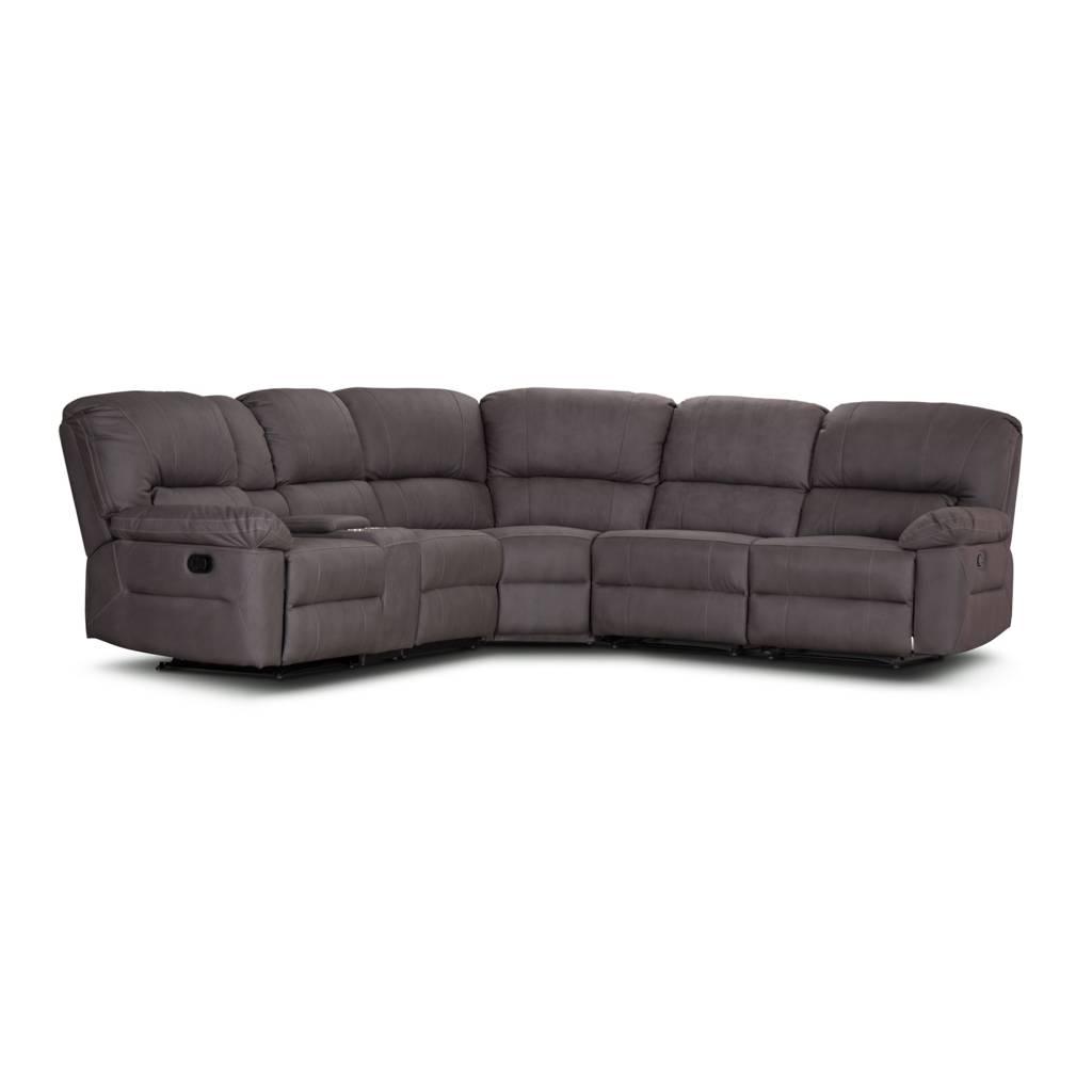 VERNON RHINO FABRIC CORNER MODULAR WITH BOTH END RECLINERS LOUNGE IN COFFEE