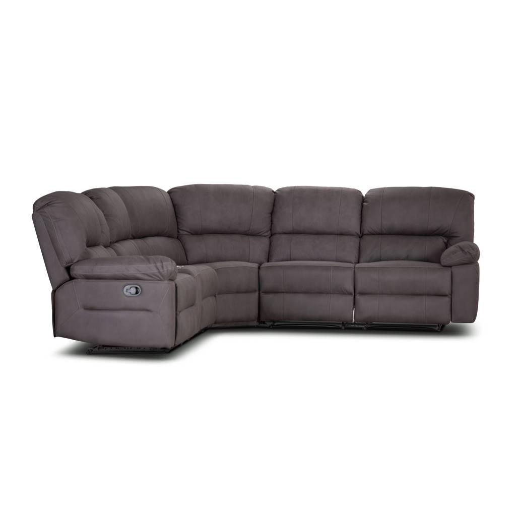 VERNON RHINO FABRIC CORNER MODULAR WITH BOTH END RECLINERS LOUNGE IN COFFEE