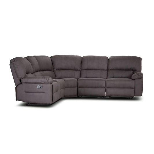 VERNON RHINO FABRIC CORNER MODULAR WITH BOTH END RECLINERS LOUNGE IN COFFEE - MyChocolateWood