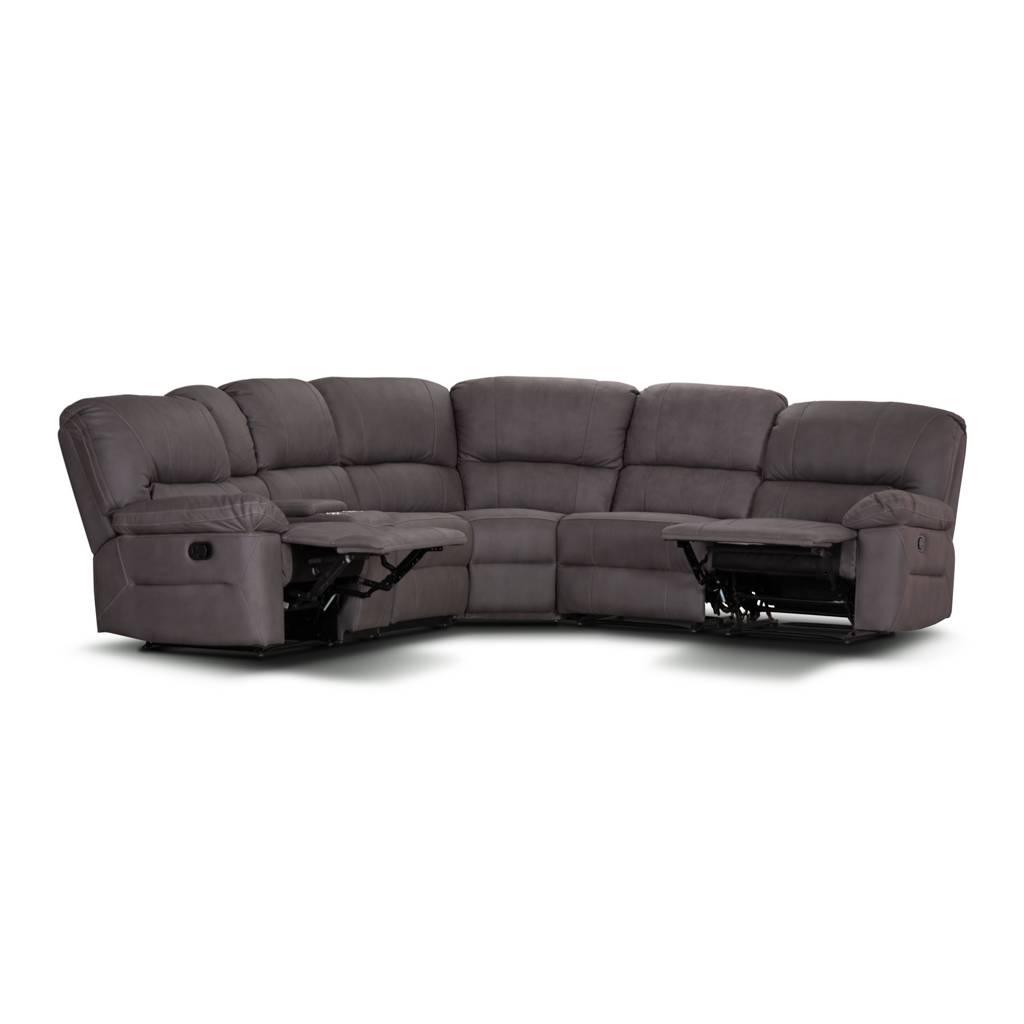 VERNON RHINO FABRIC CORNER MODULAR WITH BOTH END RECLINERS LOUNGE IN COFFEE
