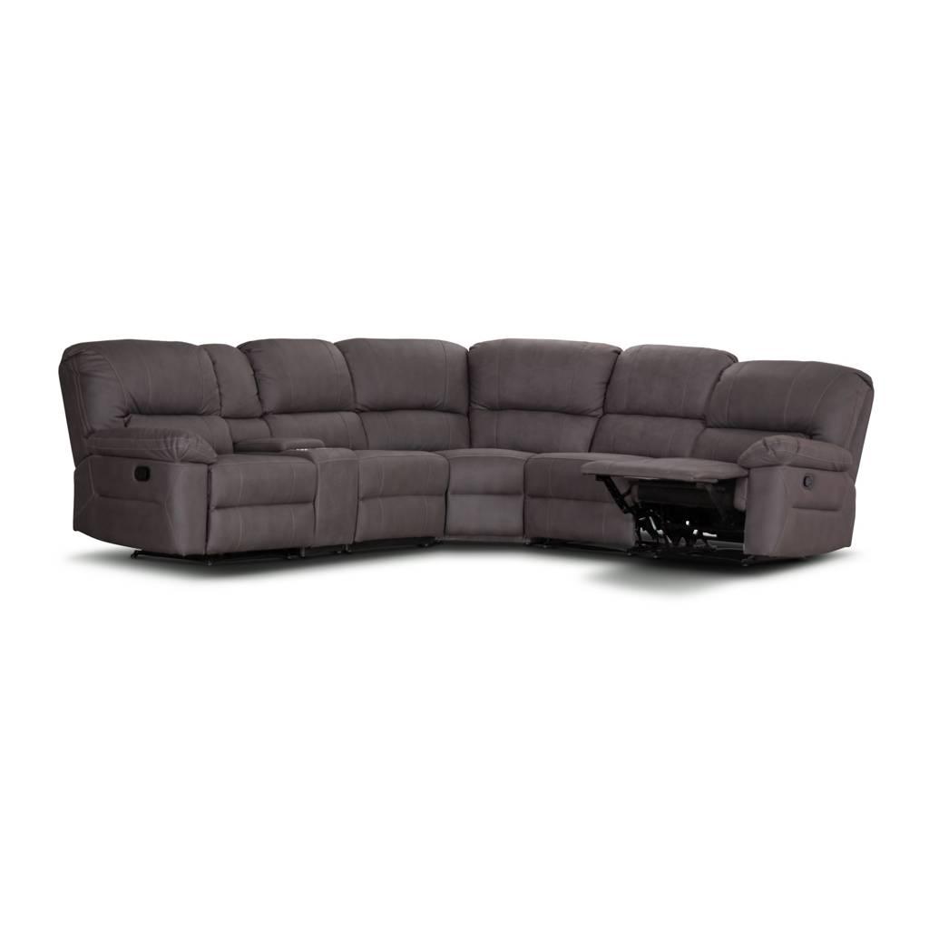 VERNON RHINO FABRIC CORNER MODULAR WITH BOTH END RECLINERS LOUNGE IN COFFEE