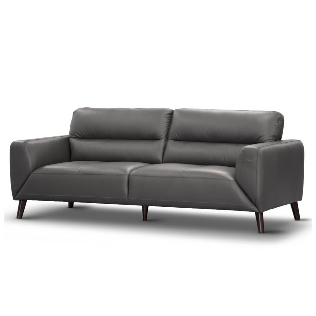LOUANNE 3-SEATER REAL LEATHER SOFA SETTEE COUCH GUNMETAL - MyChocolateWood
