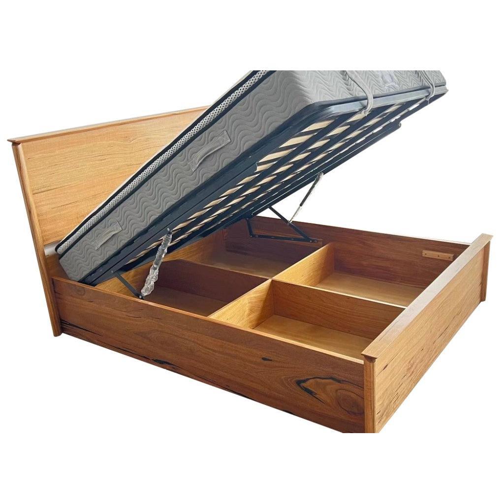 BUNGARRA GAS LIFT STORAGE KING SIZE BED IN MARRI WOOD - NATURAL - MyChocolateWood