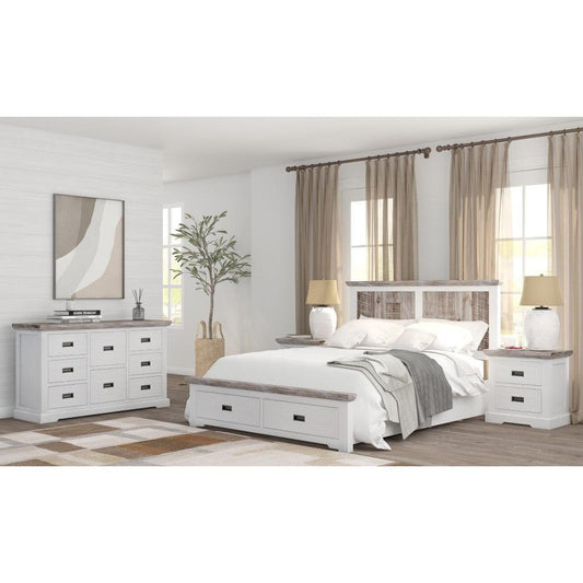 JAXON ACACIA WOOD KING SIZE BED + DRESSER + 2 X BEDSIDE TABLES PACKAGE DEAL