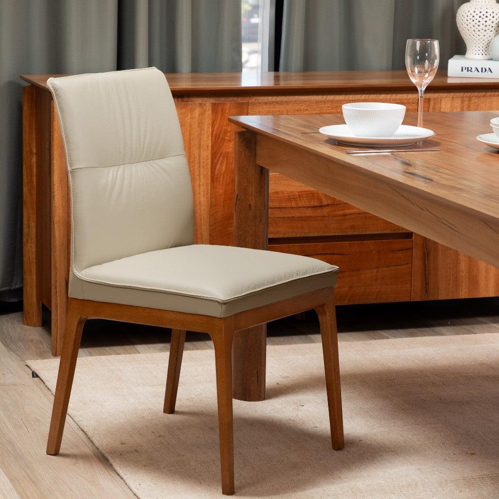 BUNGARRA BUFFALO LEATHER DINING CHAIR IN LIGHT MOCHA - MyChocolateWood