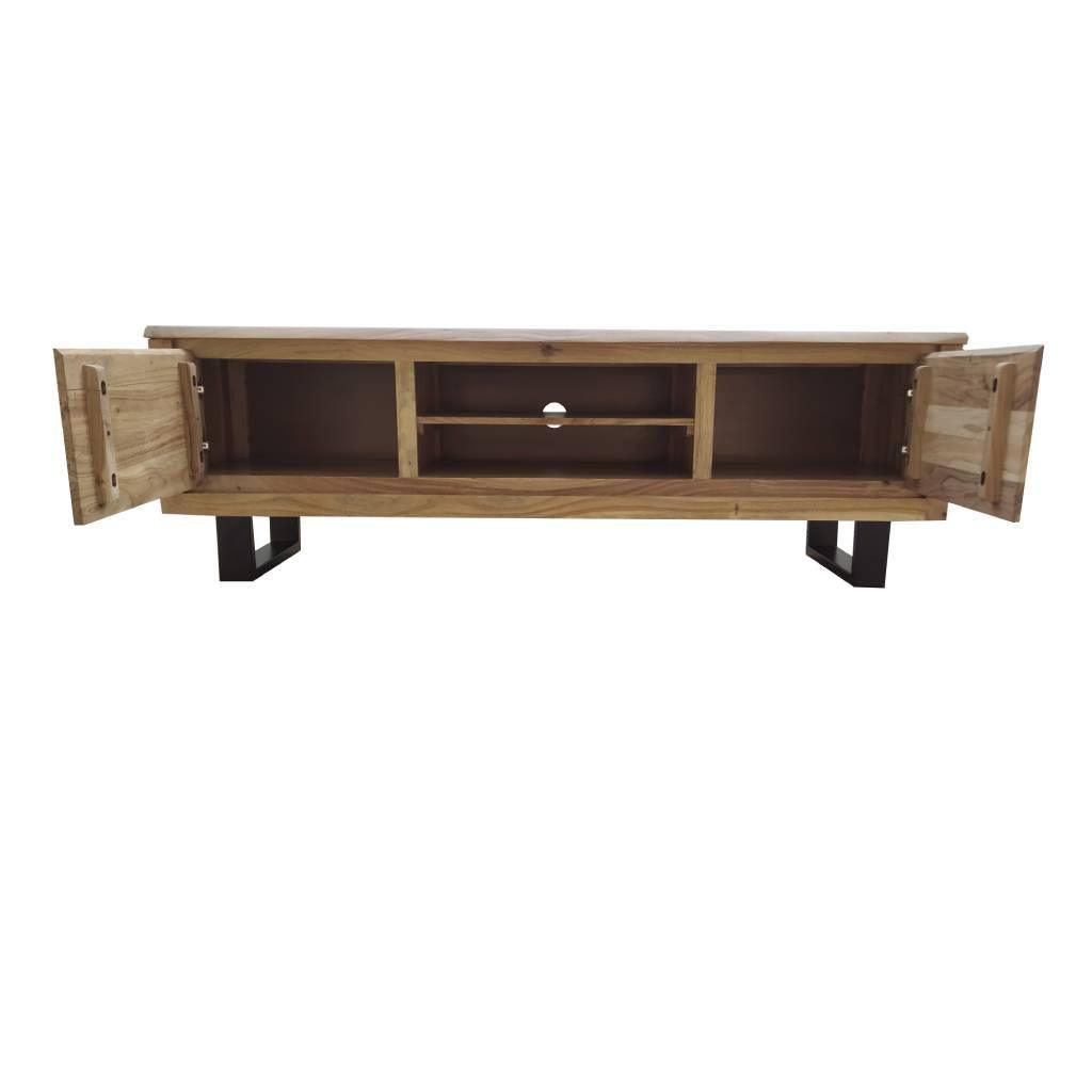 CRISTO NATURAL SOLID ACACIA TIMBER TV/ENTERTAINMENT UNIT ETU W/METAL LEGS 170 CM - MyChocolateWood
