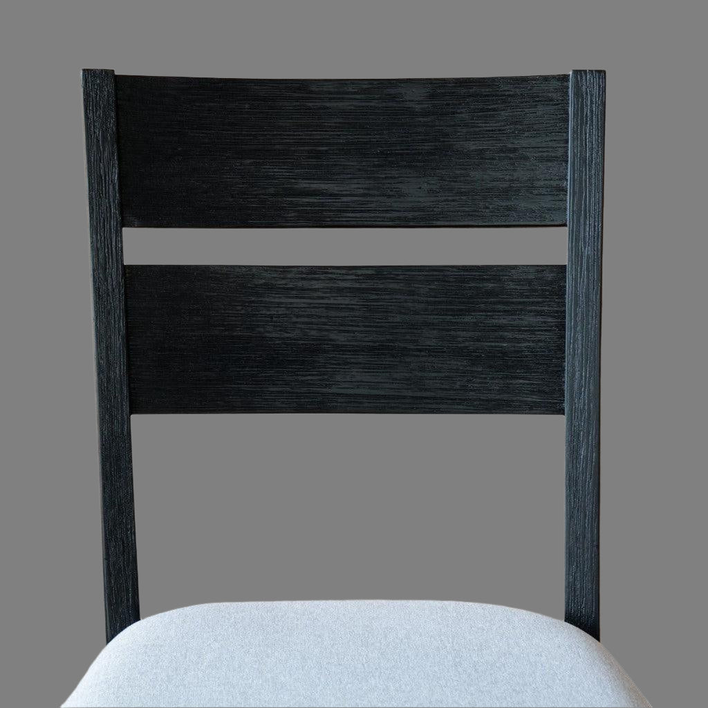 ELIJAH DINING CHAIR WITH FABRIC SEAT IN BRUSHED BLACK ACACIA WOOD - MyChocolateWood