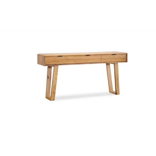 TAMWORTH 3 DRAWER CONSOLE TABLE/HALL TABLE IN MARRI WOOD - NATURAL - MyChocolateWood