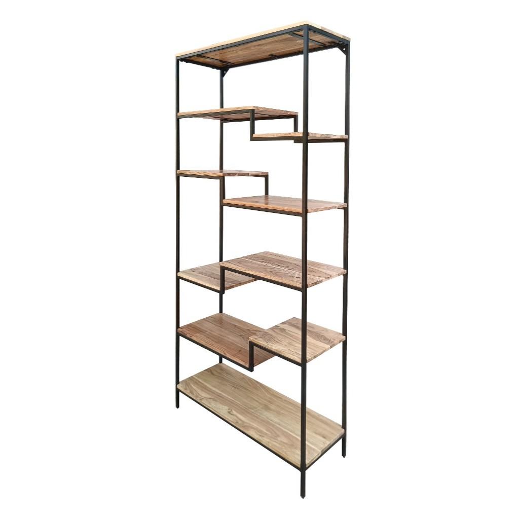 GARBO STYLIST SLIM INDUSTRIAL BOOKCASE/DISPLAY UNIT NATURAL/BLACK - MyChocolateWood