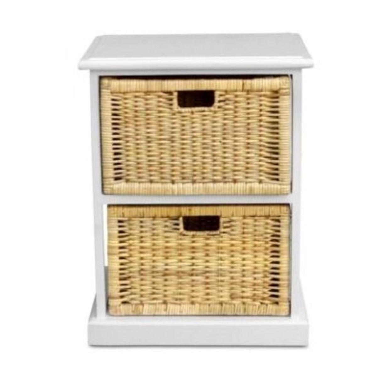 HAWAII WOOD & WICKER 2 DRAWERS BEDSIDE TABLE IN WHITE - MyChocolateWood
