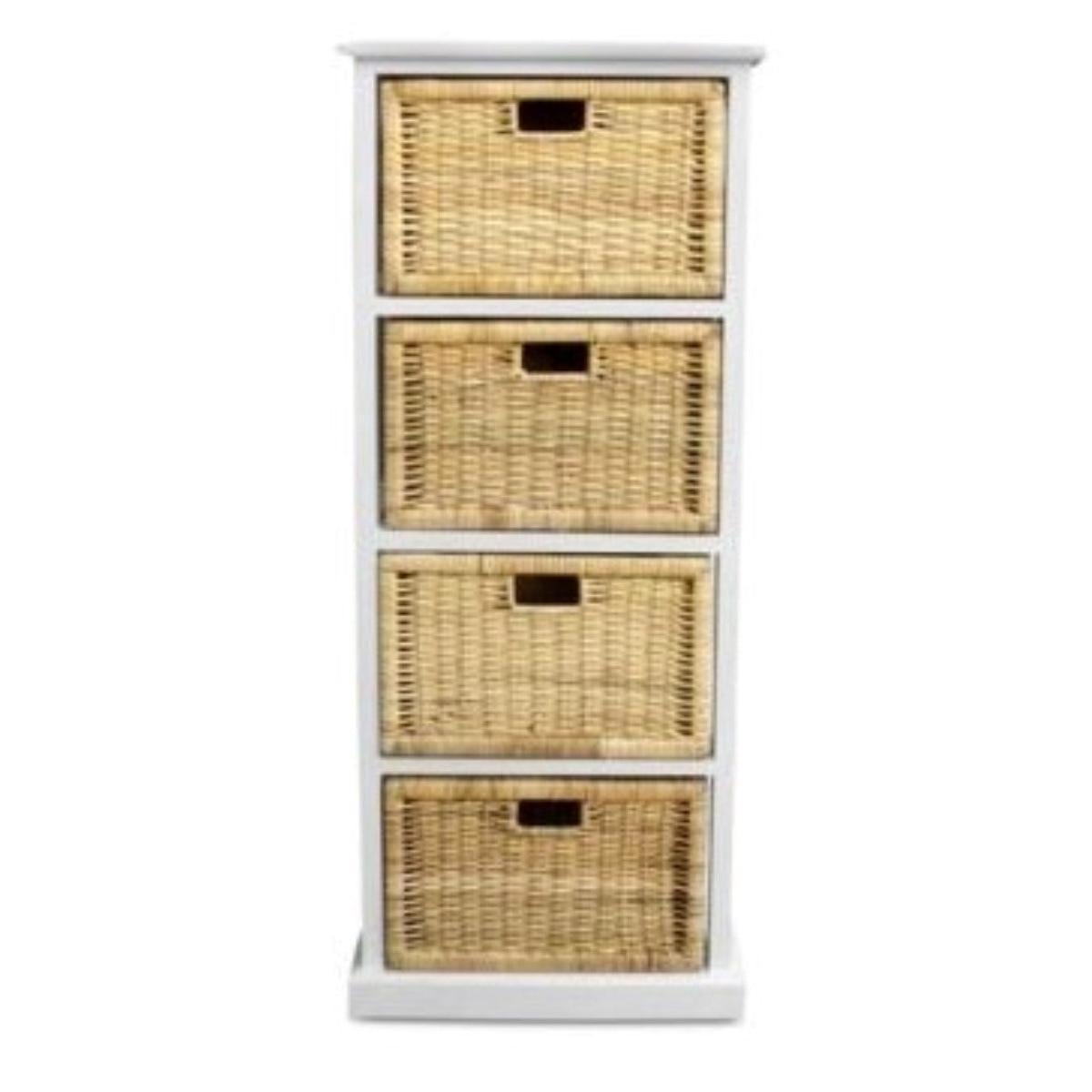 HAWAII WOOD & WICKER 4 DRAWERS SLIM TALLBOY IN WHITE - MyChocolateWood