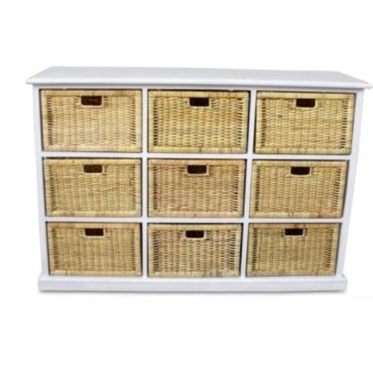 HAWAII WOOD & WICKER 9 DRAWERS JUMBO DRESSER IN WHITE - MyChocolateWood