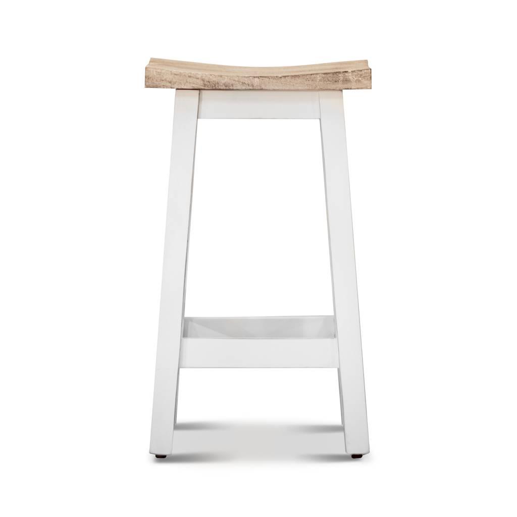 PAPAYA SOLID MANGO WOOD STOOL WHITE BASE & WHITEWASH TOP - MyChocolateWood