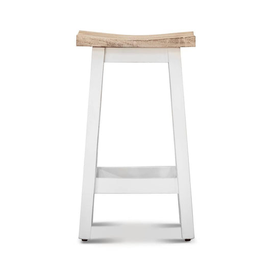 PAPAYA SOLID MANGO WOOD STOOL WHITE BASE & WHITEWASH TOP - MyChocolateWood