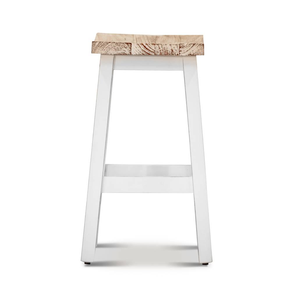 PAPAYA SOLID MANGO WOOD STOOL WHITE BASE & WHITEWASH TOP - MyChocolateWood