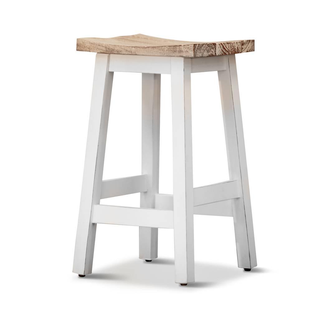PAPAYA SOLID MANGO WOOD STOOL WHITE BASE & WHITEWASH TOP - MyChocolateWood