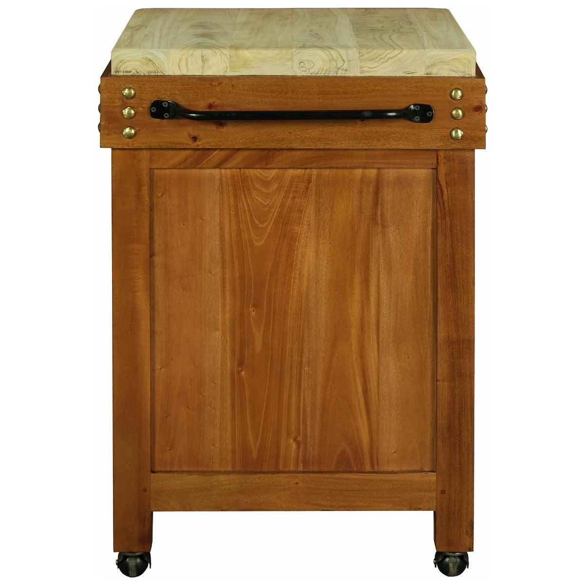 RICARDO SOLID MAHOGANY/SOLID TEAK TIMBER SMALL BUTCHER BLOCK KITCHEN ISLAND IN LIGHT PECAN WITH CASTORS - MyChocolateWood