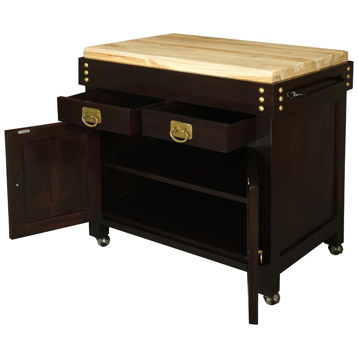 RICARDO SOLID MAHOGANY TIMBER LARGE BUTCHER BLOCK KITCHEN ISLAND WITH CASTORS IN CHOCOLATE - MyChocolateWood