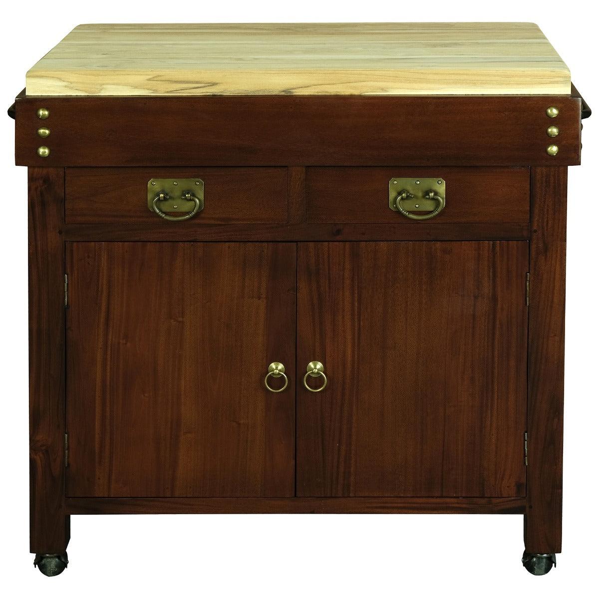 RICARDO SOLID MAHOGANY TIMBER LARGE BUTCHER BLOCK KITCHEN ISLAND WITH CASTORS IN MAHOGANY - MyChocolateWood