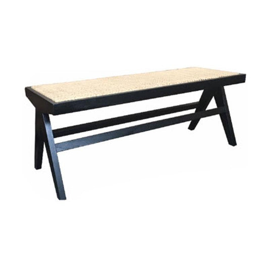 BELVIL WOODEN/ RATTAN HAMPTON CONTEMPORARY BENCH IN BLACK - MyChocolateWood