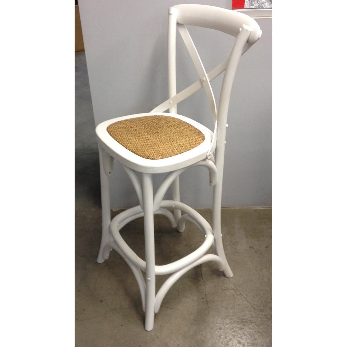 MELROSE CROSS BACK BAR STOOL WITH RATTAN SEAT WHITE - 76CM SEAT HEIGHT - MyChocolateWood
