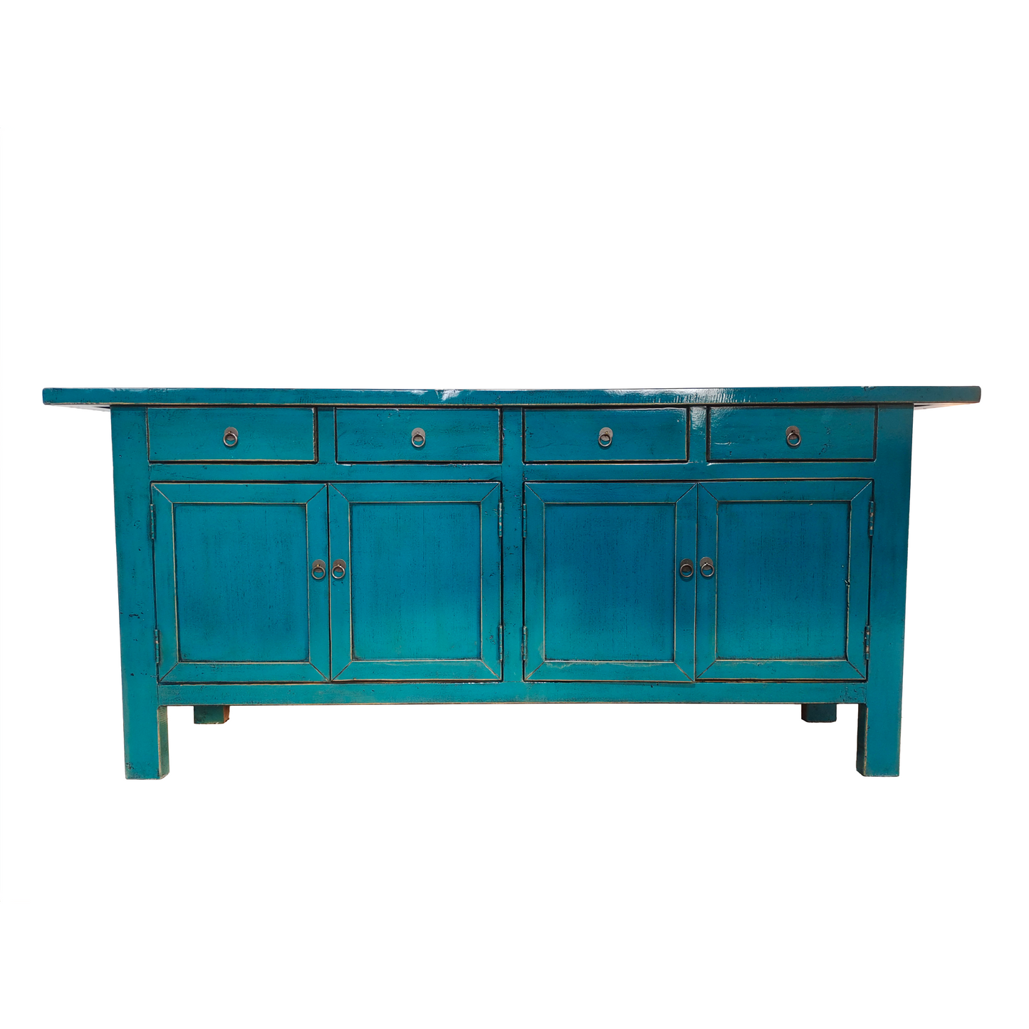 MINGZE HF2308-173 CHINESE ANTIQUE RECYCLED PINE TIMBER SIDEBOARD/BUFFET 4 DRAWERS 4 DOORS OCEAN BLUE