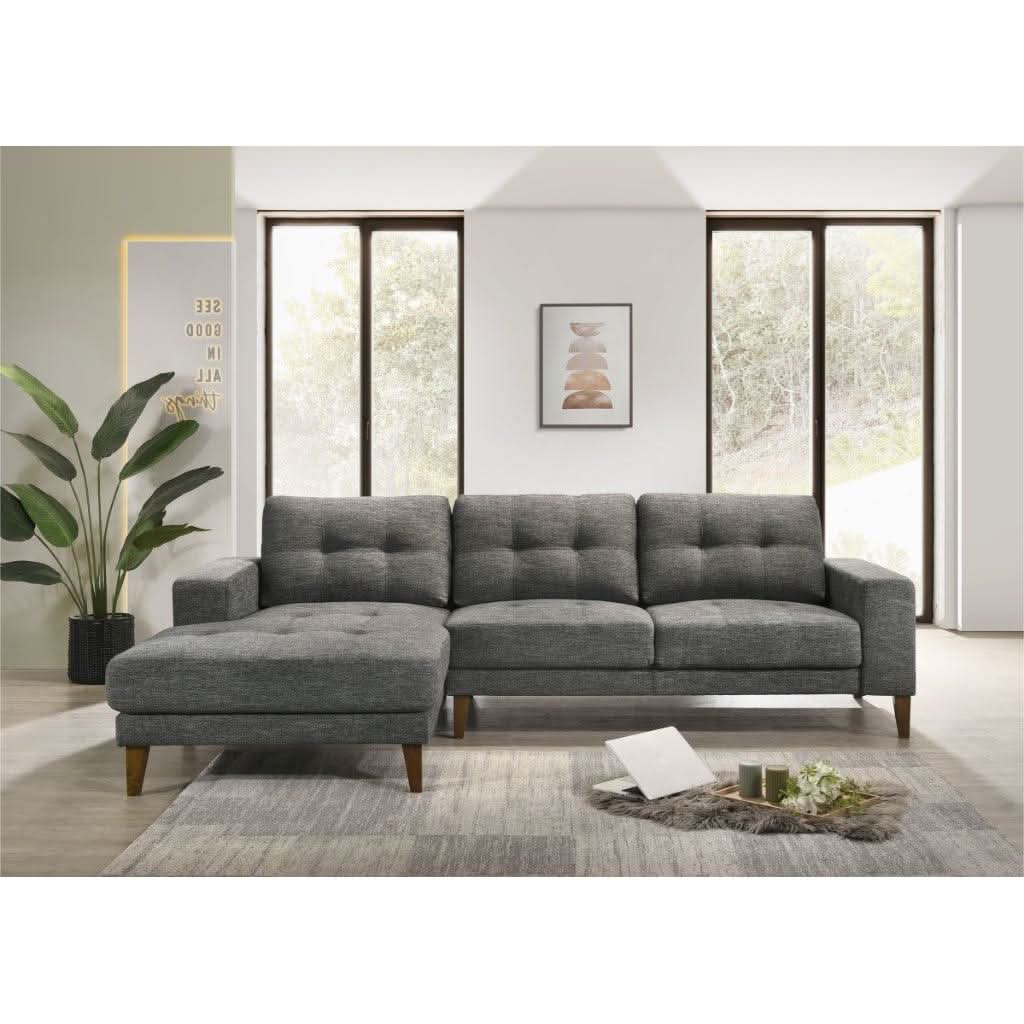 LIZ FABRIC 2-SEATER WITH LHF CHAISE MID-CENTURY LICORICE