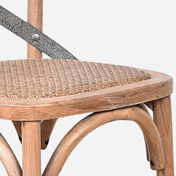 MALMO CROSS BACK OAK BAR STOOL WITH GREY METAL STRAPS