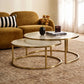 CLAUDIA SET OF 2 ROUND RIPPLED GLASS & GOLD NESTING COFFEE TABLES
