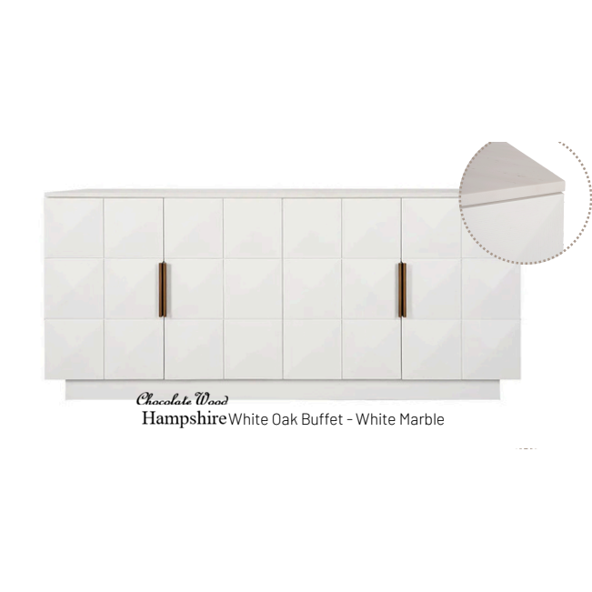 HAMPSHIRE WHITE MARBLE/ WHITE OAK 4-DOOR BUFFET/SIDEBOARD