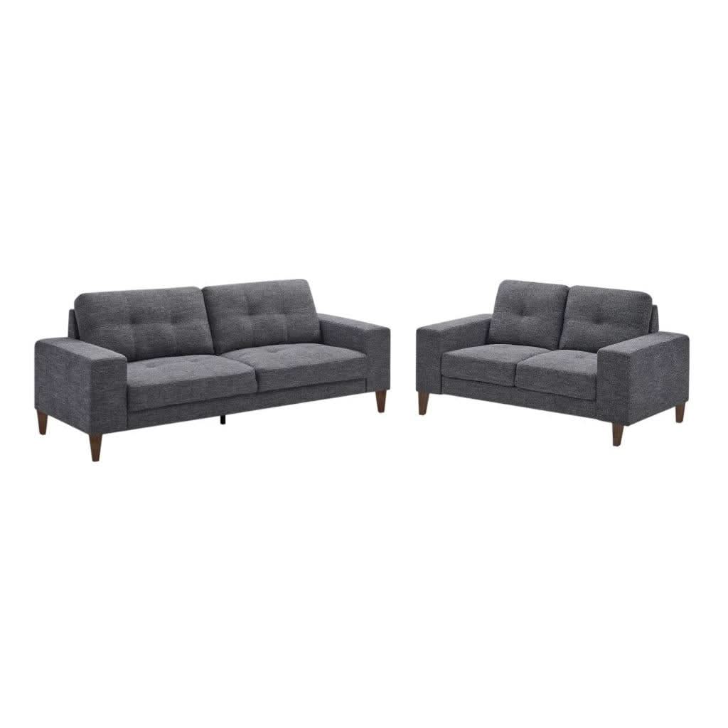 LIZ 3-SEATER + 2-SEATER MID-CENTURY LICORICE FABRIC SOFA SET