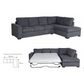 MARIGNY FABRIC 3-SEATER SOFA BED WITH LHF CHAISE DARK GREY (2 PIECES) - MyChocolateWood