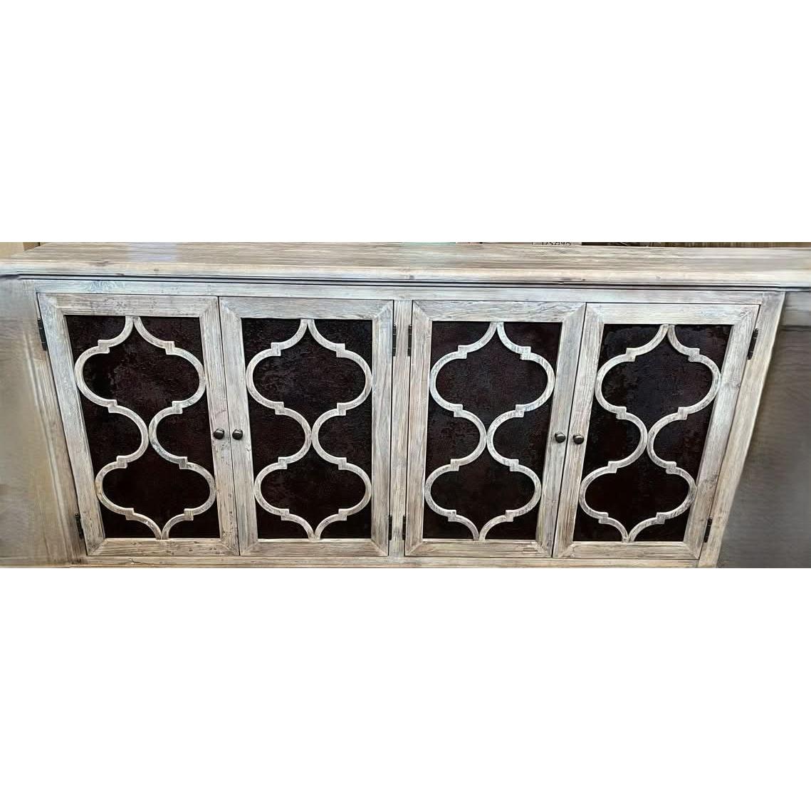 REINA GREYWASHED RECYCLED TIMBER/HERITAGE METAL 4-DOOR BUFFET/SIDEBOARD